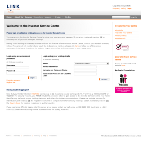 Link Market Services: Share Registry and Financial Services Provider: Investor Service Centre: Portfolio Login